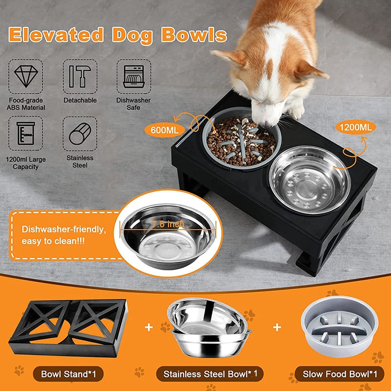 Elevated Dog Bowls With 3 Adjustable Heights