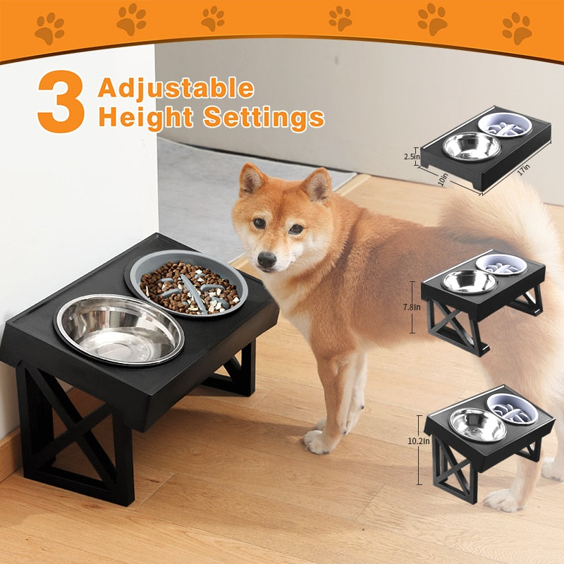 Elevated Dog Bowls With 3 Adjustable Heights