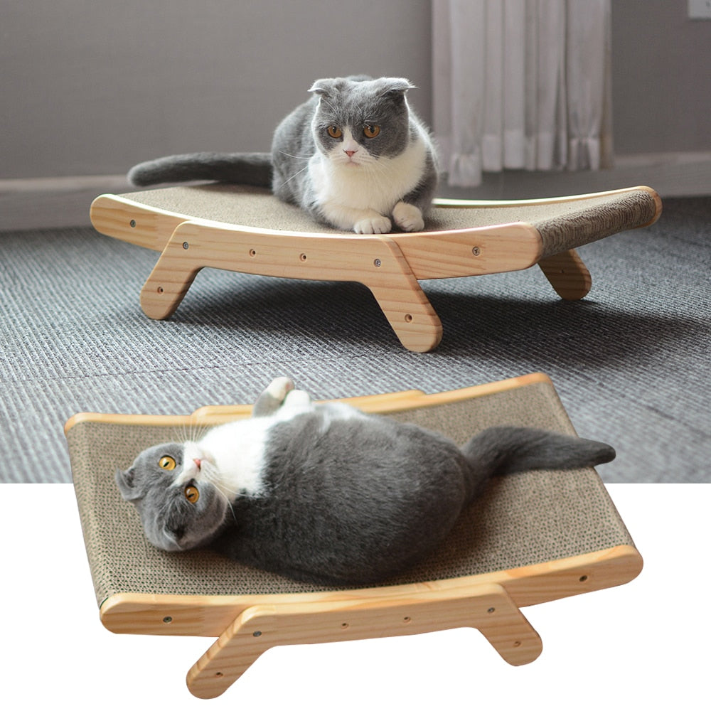 Wooden Cat Scratcher Detachable Lounge Bed